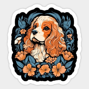 King Charles Spaniel with lilies illustration Sticker